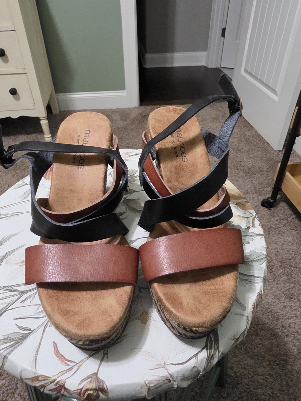 Maurices Two-Tone Black & Brown Wedge Sandals